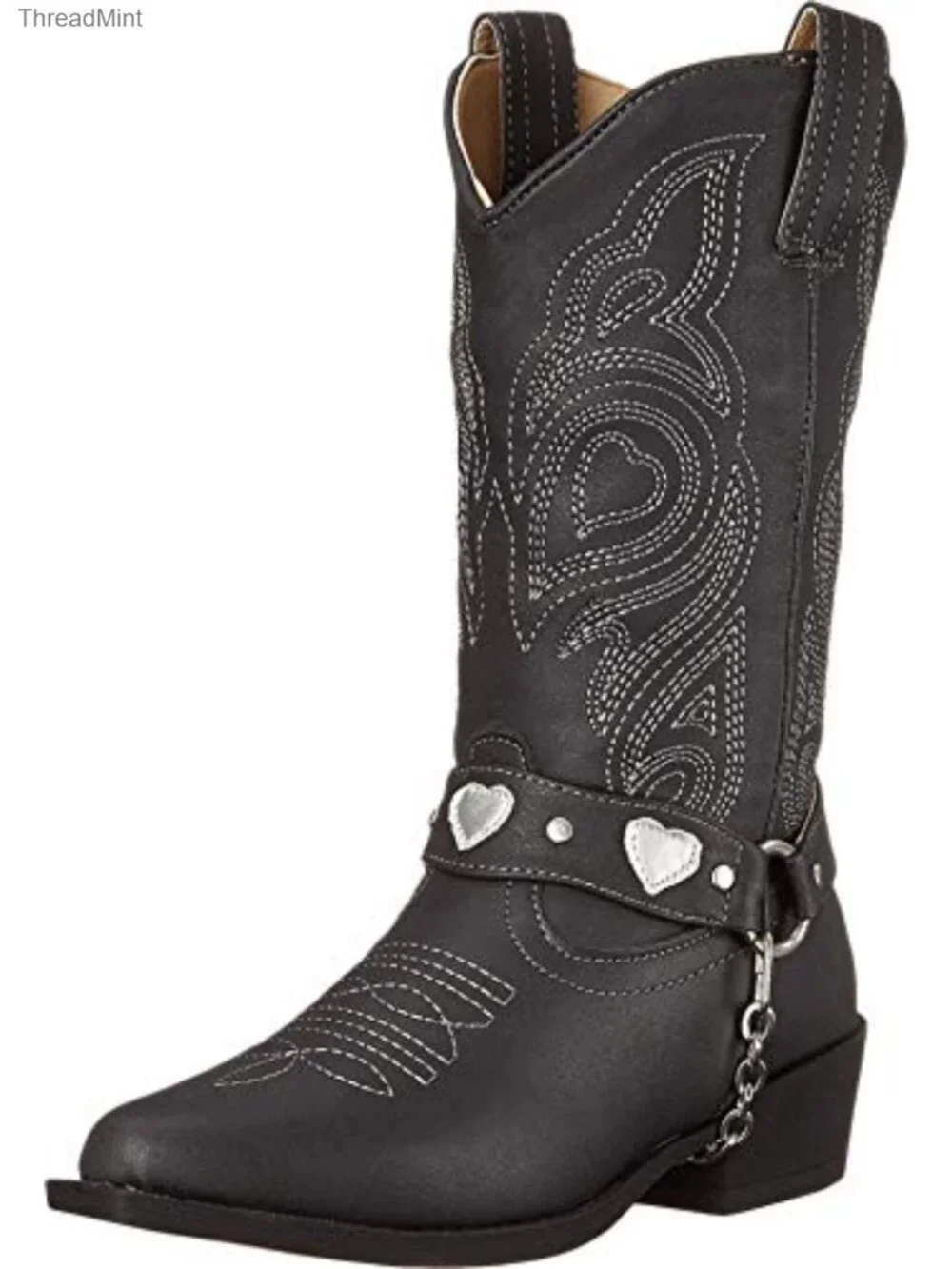 Girls Faux Leather Snip Toe Cowboy Boots Mid Calf Harness
